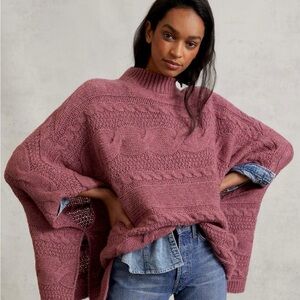 Anthropologie Rosamund Women's Mauve Cable Knit Sweater poncho